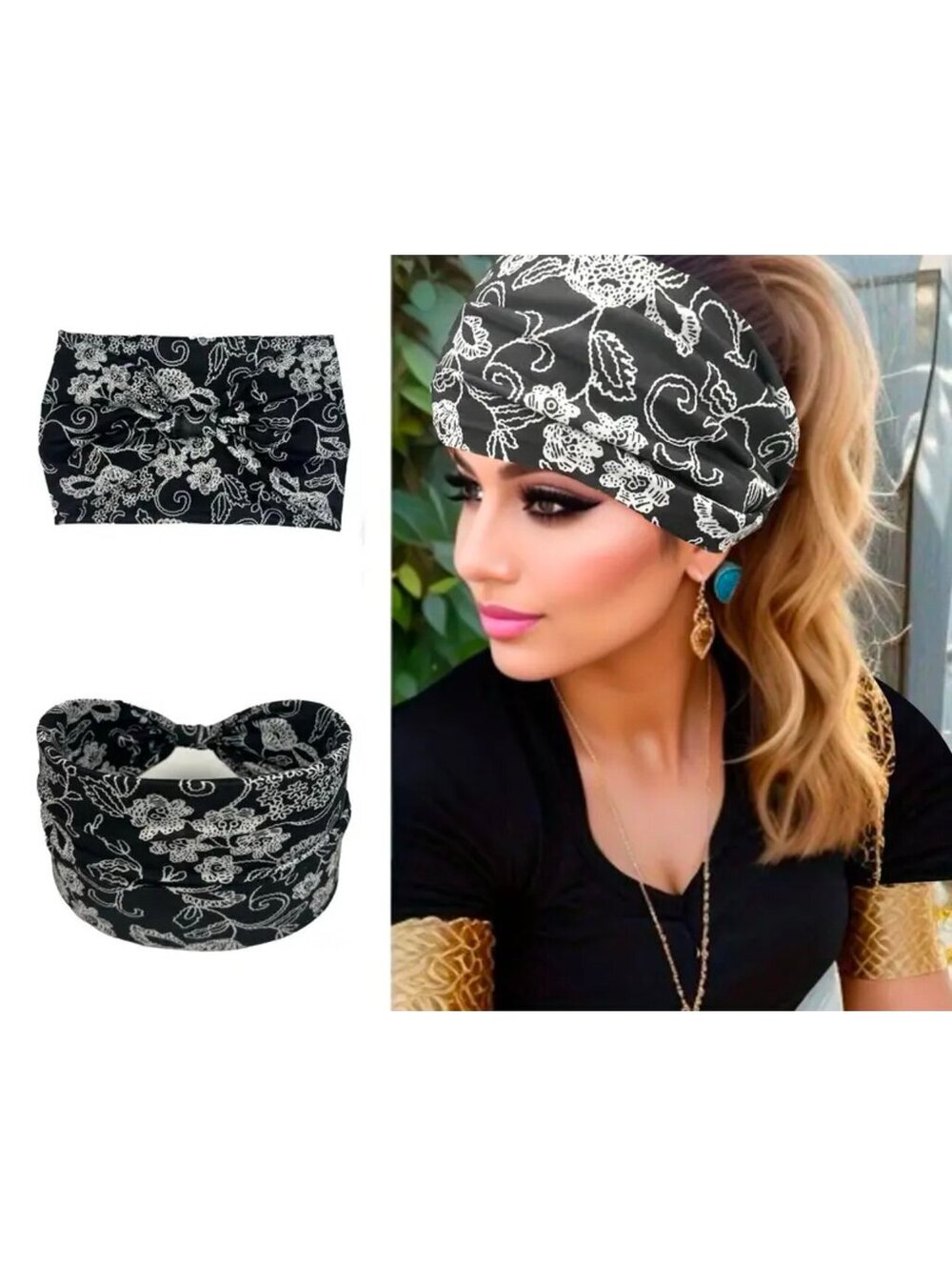 New - Thick Boho Chic Headband - Black /White